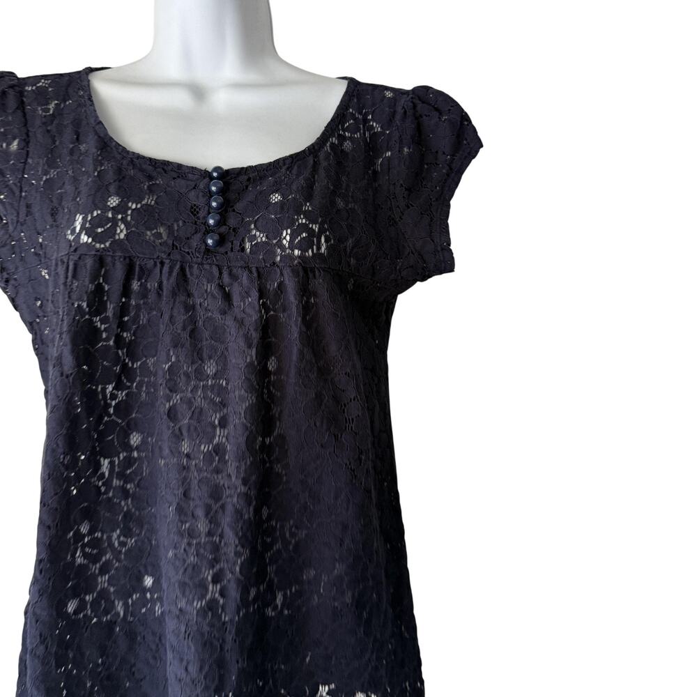 Studio Y Shirt Y2k Small Lace Floral Cap Sleeve Semi Sheer Babydoll Top